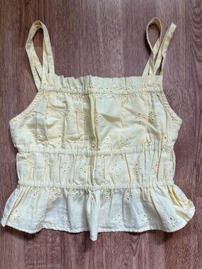 Yellow Eyelet Ruffle Tank Top